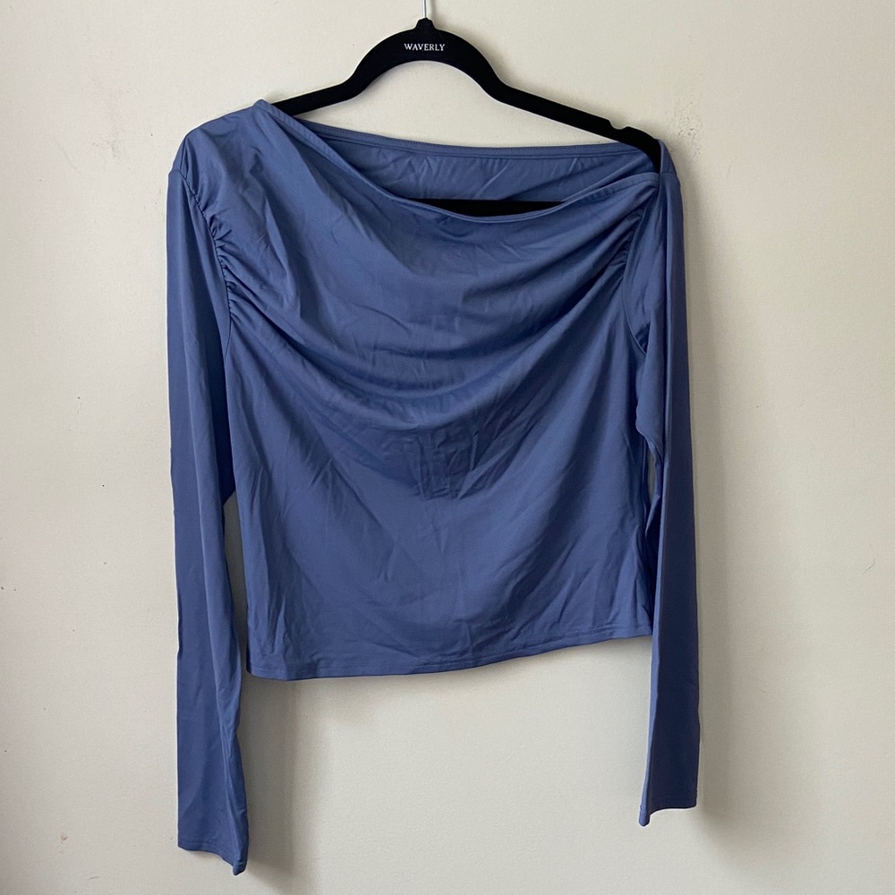 HALARA Royal Blue Draped Long Sleeve Nylon Blouse